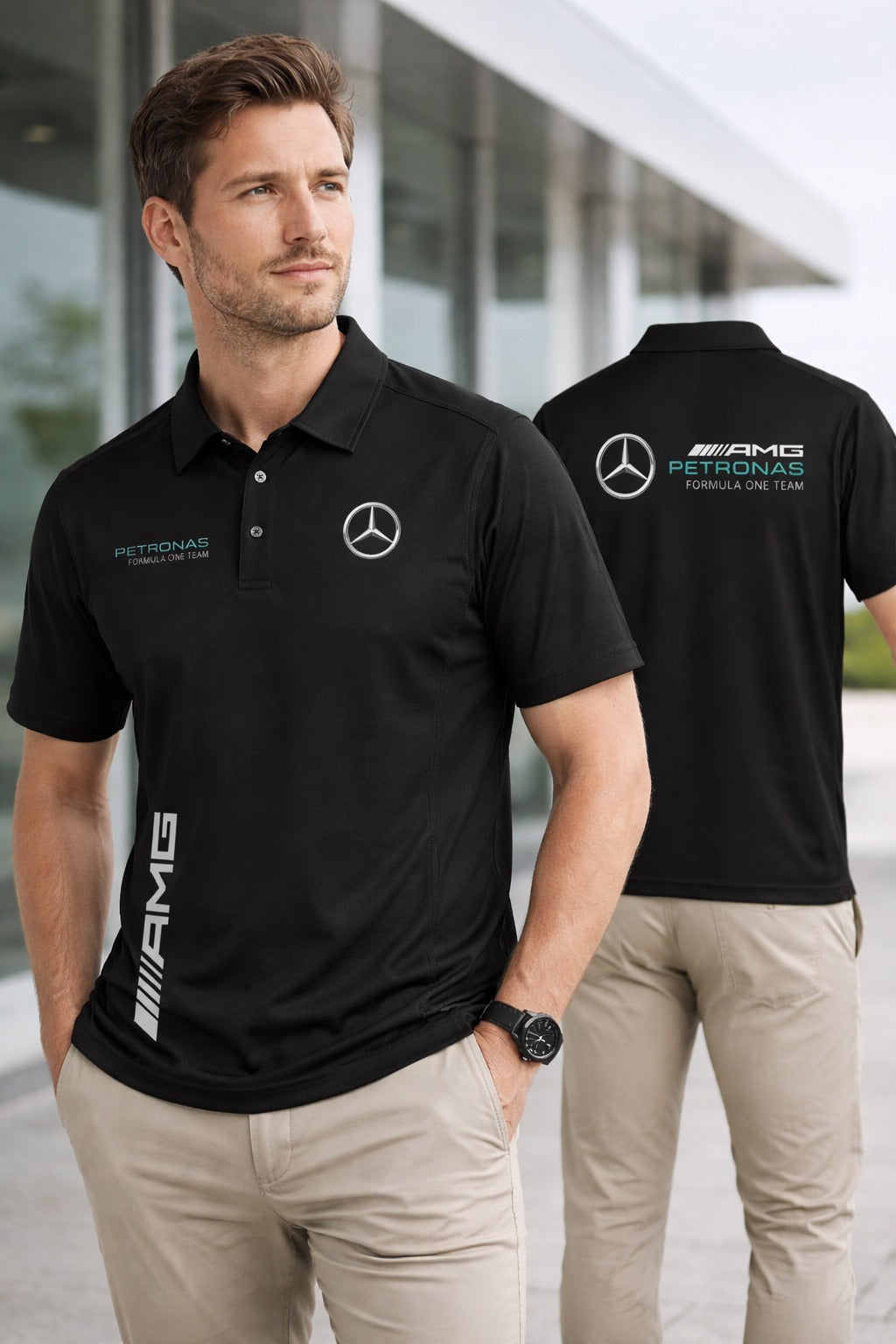 Mercedes AMG Petronas Black Polo Shirt for Men | Premium Cotton Polo Tee