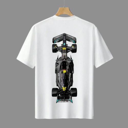 White T-Shirt with Mercedes-AMG F1 Car Graphic (Rear View)
