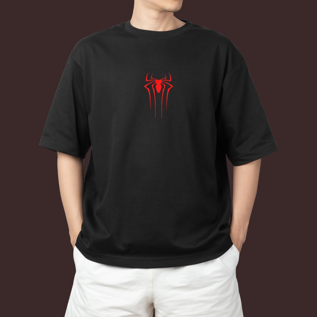 Black Oversized Spider Graphic T-Shirt (PUFF PRINT)