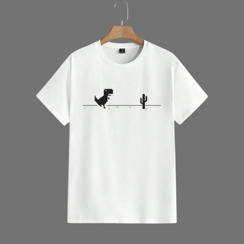 "No Internet Dino" Minimalist Pixel Tee – White