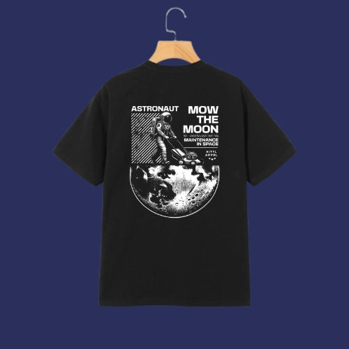 Astronaut "Mow the Moon" Graphic Black T-Shirt