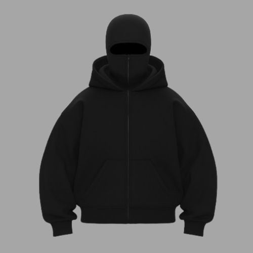 Black Mask Zip-Up Hoodie – Streetwear Essential