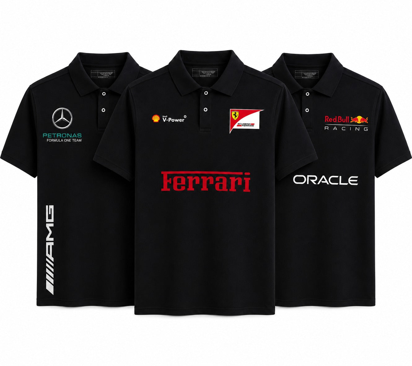 Premium Formula 1 Polo T-Shirts Pack Of 3 | Ferrari, Mercedes & Red Bull Edition
