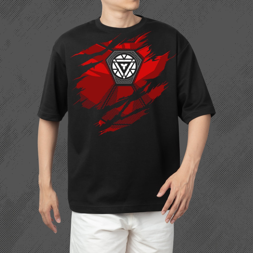 “Arc Reactor Scratch Graphic T-Shirt – Black | IRON MAN Streetwear Tee”