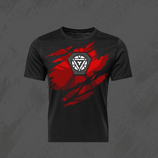 “Arc Reactor Scratch Graphic T-Shirt – Black | IRON MAN Streetwear Tee”