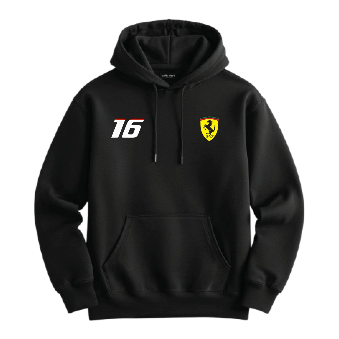 Ferrari Charles Leclerc 16 Black Premium Hoodie – Front & Back Logo Design