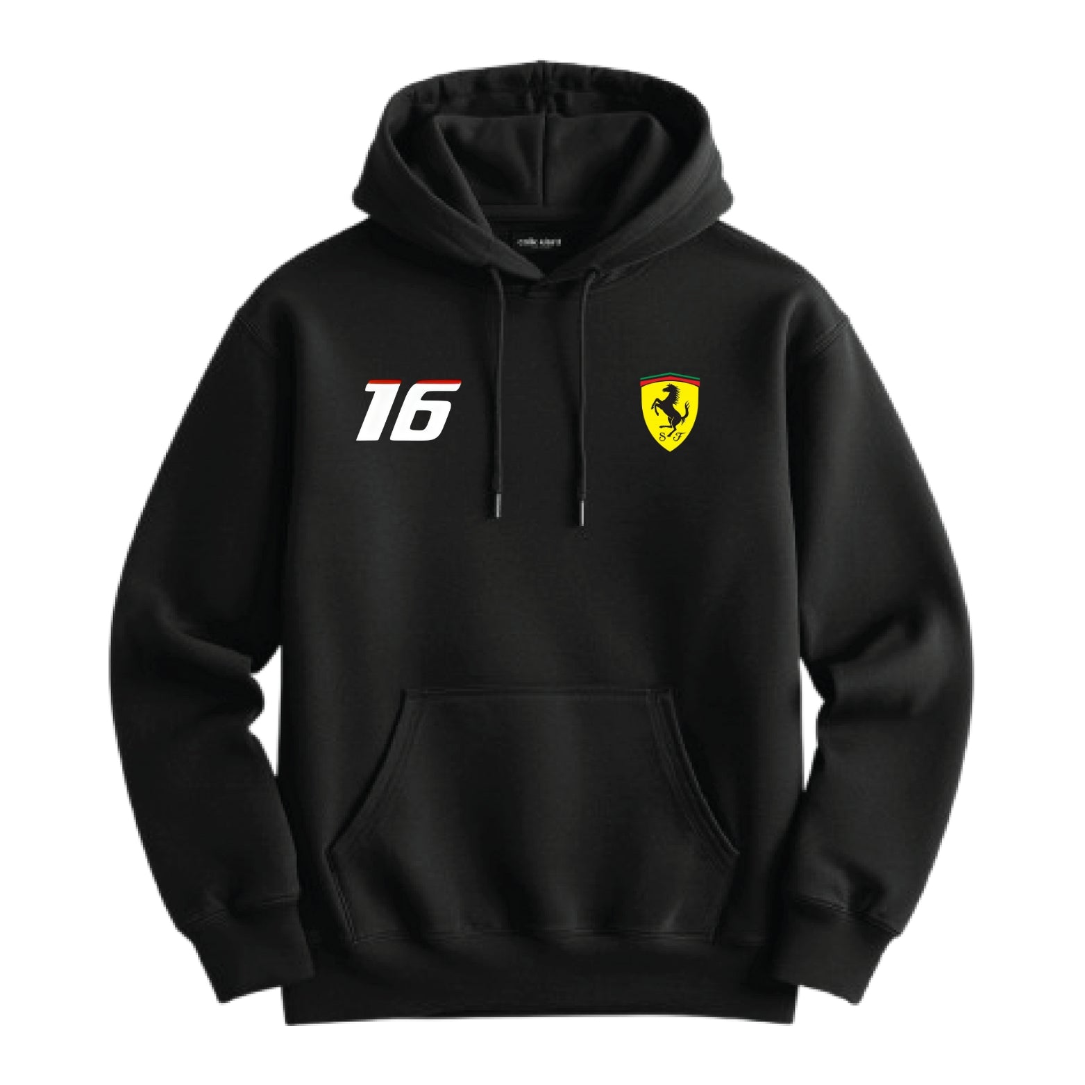 Ferrari Charles Leclerc 16 Black Premium Hoodie – Front & Back Logo Design