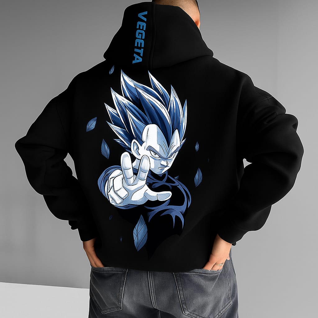 Vegeta Inspired Anime Graphic Hoodie | Bold Blue Saiyan Design