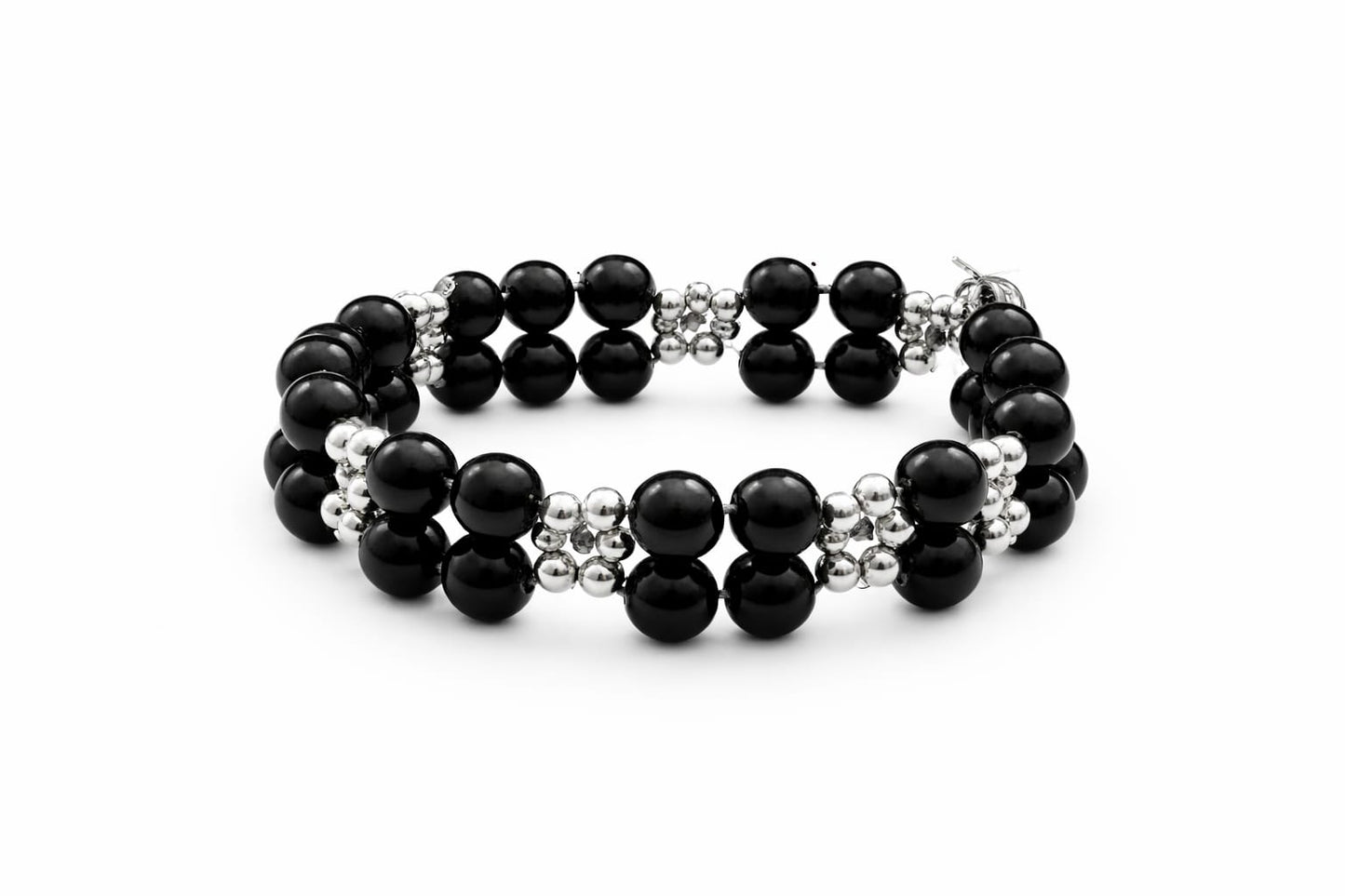 Black Beaded Bracelet | Premium Stone & Metal Beads Bracelet | Stylish Adjustable Wrist Band