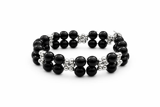 Black Beaded Bracelet | Premium Stone & Metal Beads Bracelet | Stylish Adjustable Wrist Band