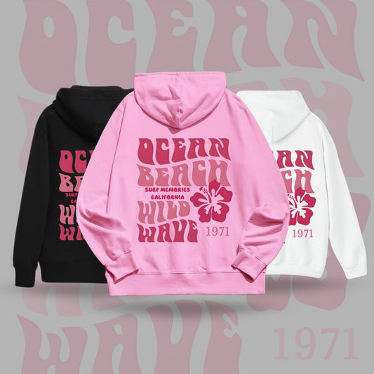 Ocean Beach Wild Wave Hoodie – 1971 Retro California Surf Style